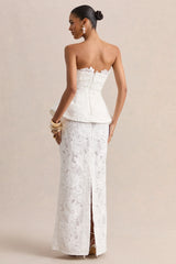 Delvine | White Lace Bandeau Corset Maxi Dress