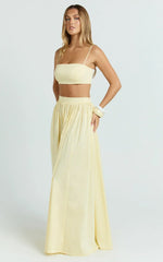 Tegan Two Piece Set - Straight Neck Micro Crop Top And A Line Maxi Skirt Set In Butter Yellow