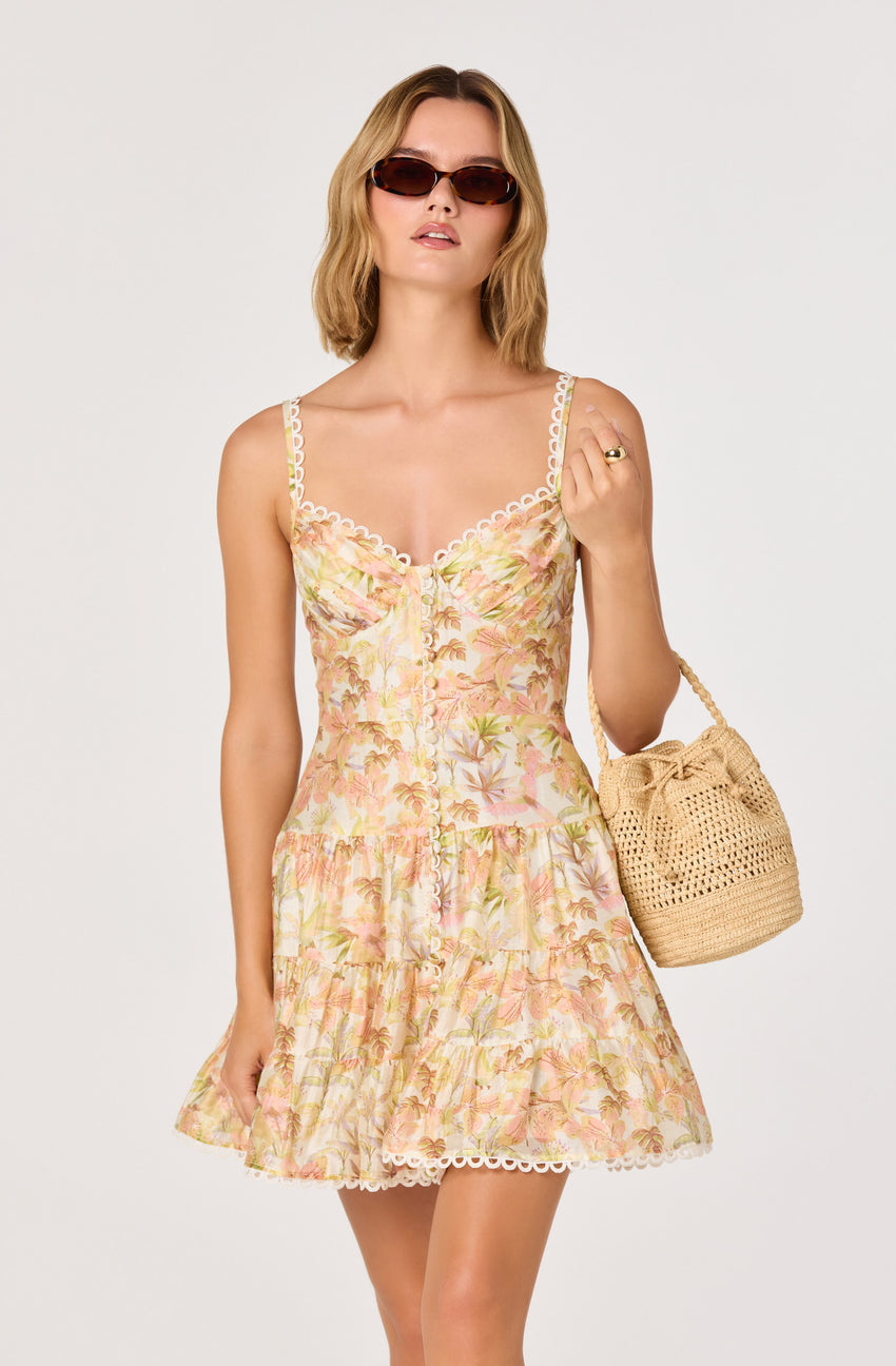 Tazia Scalloped Trim Tiered Mini Dress