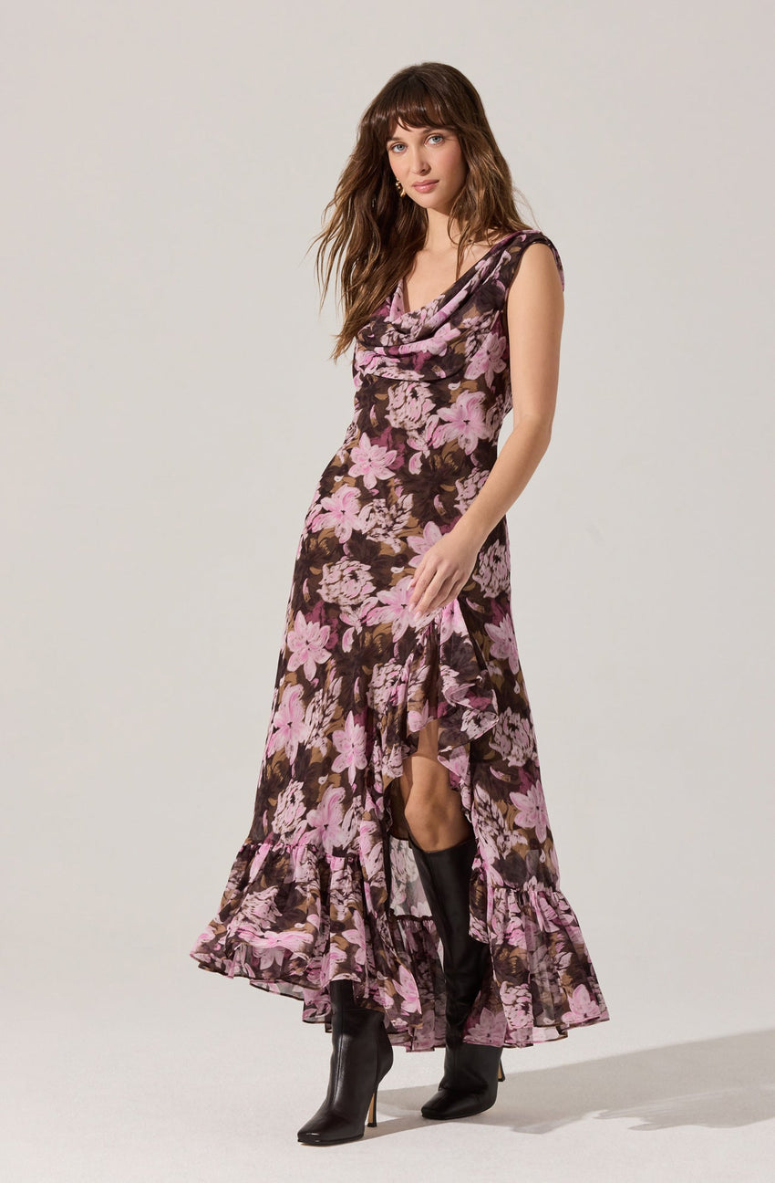 Cecilia Floral Cowl Neck Maxi Dress