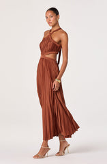 Vera Cutout High-Neck Satin Maxi Dress