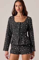 Carolyn Embellished Pleated Belted Blazer
