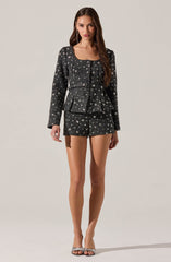 Carolyn Embellished Pleated Belted Blazer