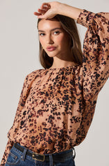 Reyen Leopard Balloon Sleeve Top