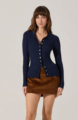 Keren Collared Ribbed Knit Cardigan