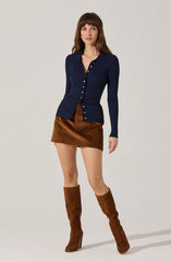 Keren Collared Ribbed Knit Cardigan