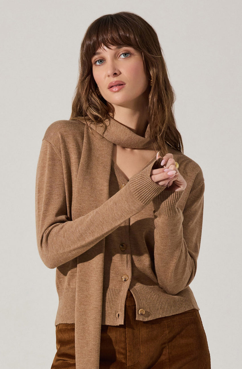 Glynne V-Neck Scarf Cardigan Sweater