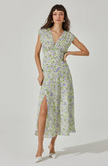 V-Neck Pleated Midi Dress