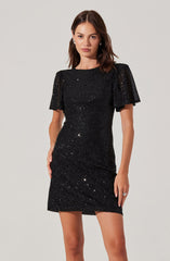 Sequin Flutter Sleeve Mini Dress