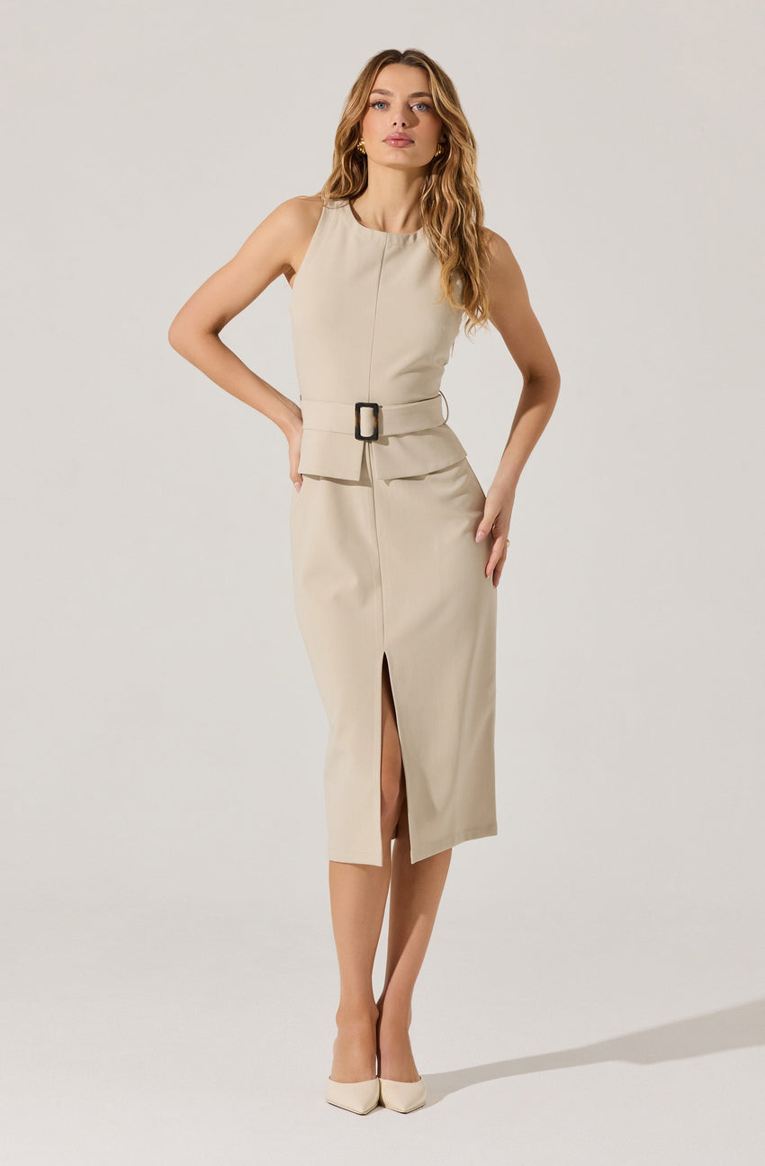 Tailored Belted Midi Dress