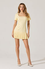 Pleated Button Mini Dress
