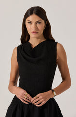 Cowl Neck Mixed Media Mini Dress