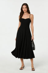 Linen-Blend A-Line Midi Dress