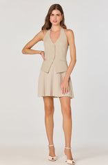 Halter Vest Pleated Mini Dress