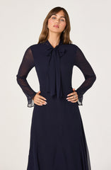 Tie Neck Midi Dress