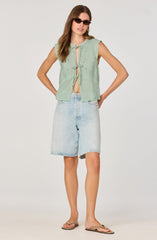 Lace trimmed tie front top