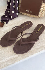 Orion Thong Kitten Mules Chocolate Faux Suede
