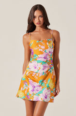 Cerinthe Satin Floral Mini Dress