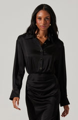 Elizabello Satin Midi Shirt Dress