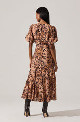 Lavena V-Neck Puff Sleeve Midi Dress