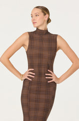 Leigha Mock-Neck Plaid Midi Dress