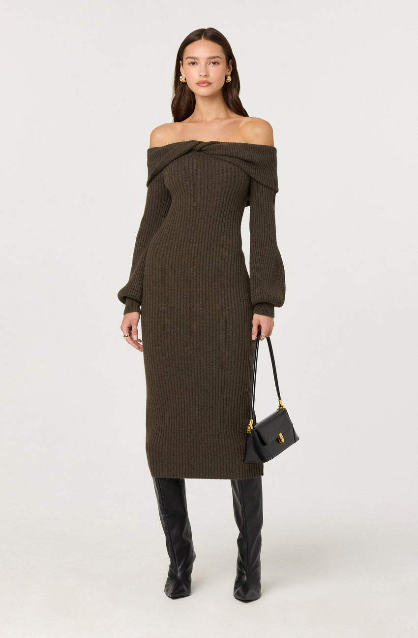 Tilde Off Shoulder Midi Sweater Dress