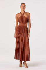 Vera Cutout High-Neck Satin Maxi Dress