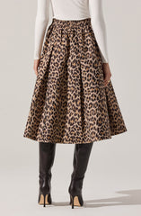 Andolina Pleated Leopard Midi Skirt