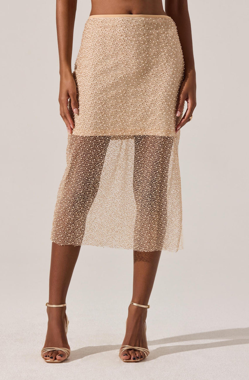 Messina Pearl Embellished Midi Skirt