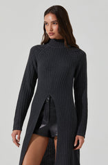 Estilo Mock Neck Slit Sweater