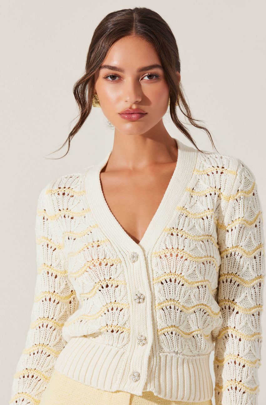 Janira Wavy Stripe Pointelle Cardigan