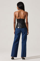 Yaritza Faux Leather Crossover Top
