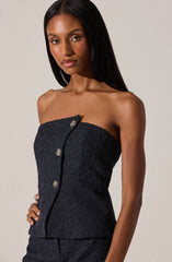 Moina Asymmetrical Strapless Tweed Top
