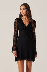 Ruffle V-Neck Lace Mini Dress