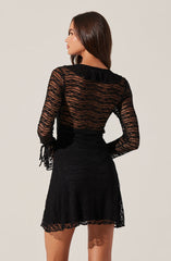 Ruffle V-Neck Lace Mini Dress