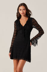 Ruffle V-Neck Lace Mini Dress
