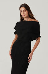 Off Shoulder Ribbed Sweater Dress