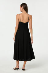 Linen-Blend A-Line Midi Dress