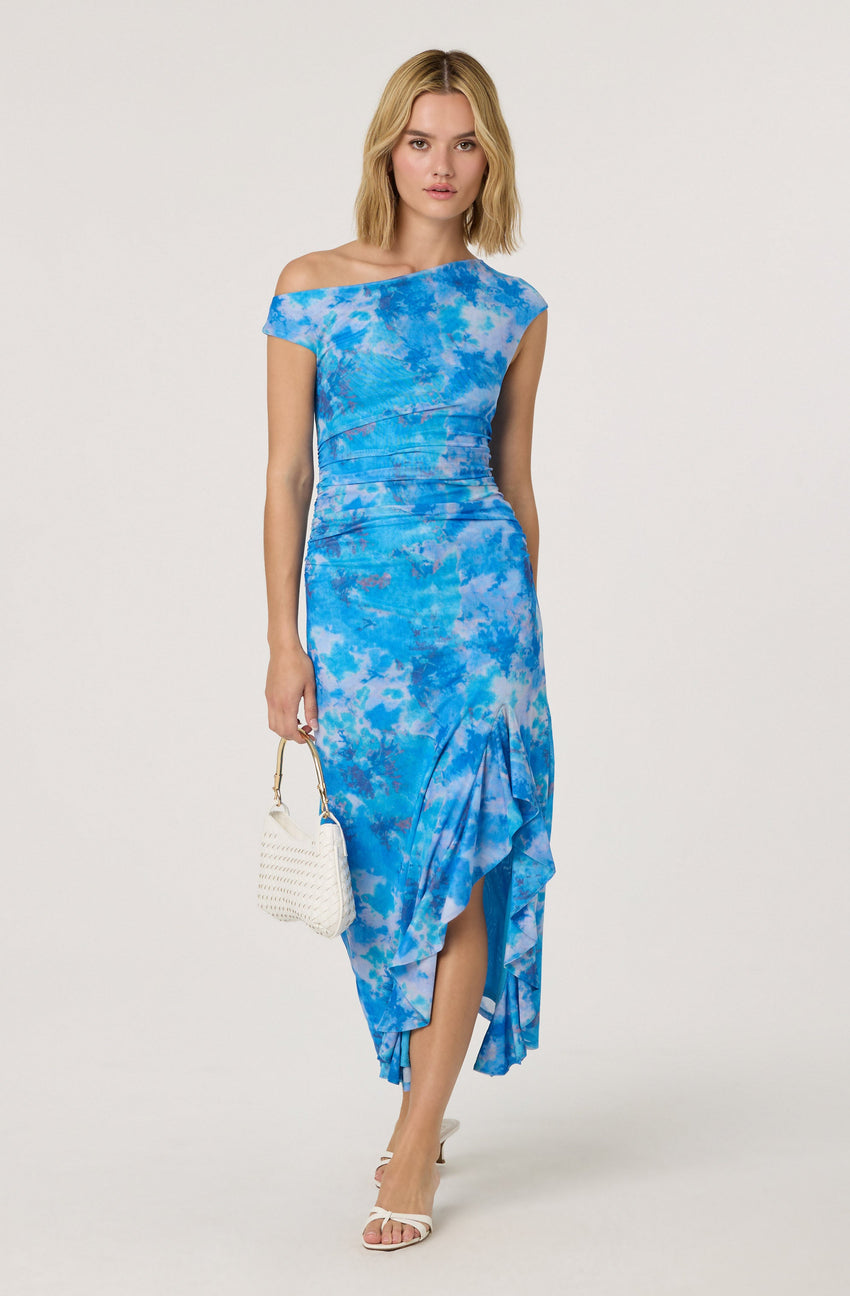 Off Shoulder Ruffle Midi Dress
