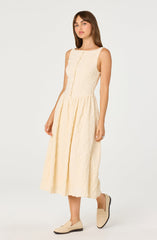 Button Front Boat Neck Midi Dress