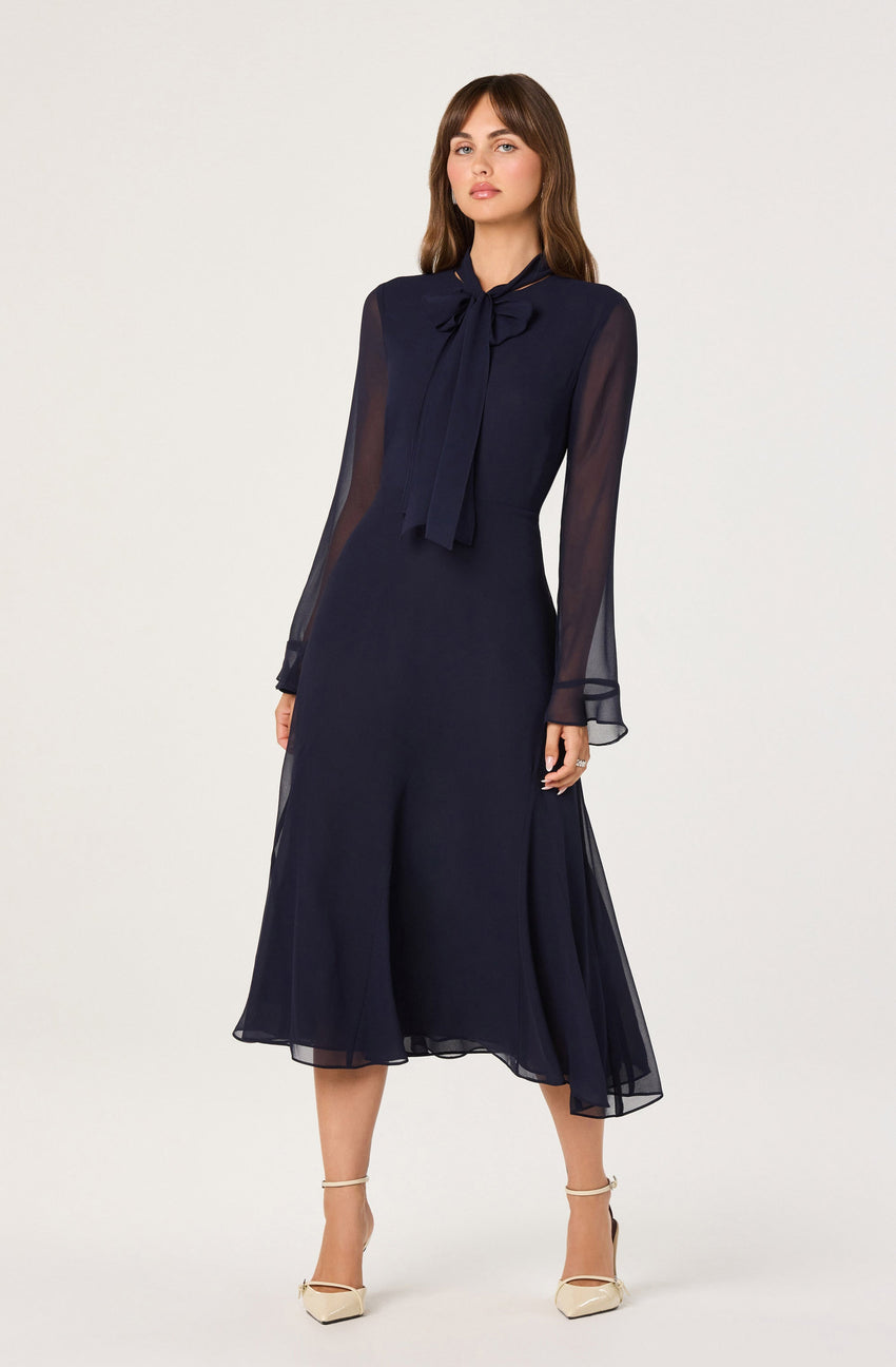 Tie Neck Midi Dress