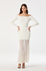 Off Shoulder Mesh Panel Hem Maxi Dress