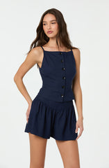 Linen-Blend Flared Shorts