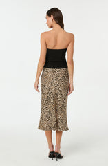 Satin Leopard Print Midi Skirt