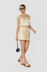 Elliana Scallop Trim Satin Mini Skirt