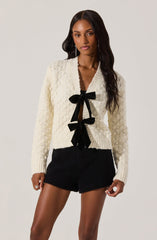 Contrasting Bow Tie Textured Cardigan