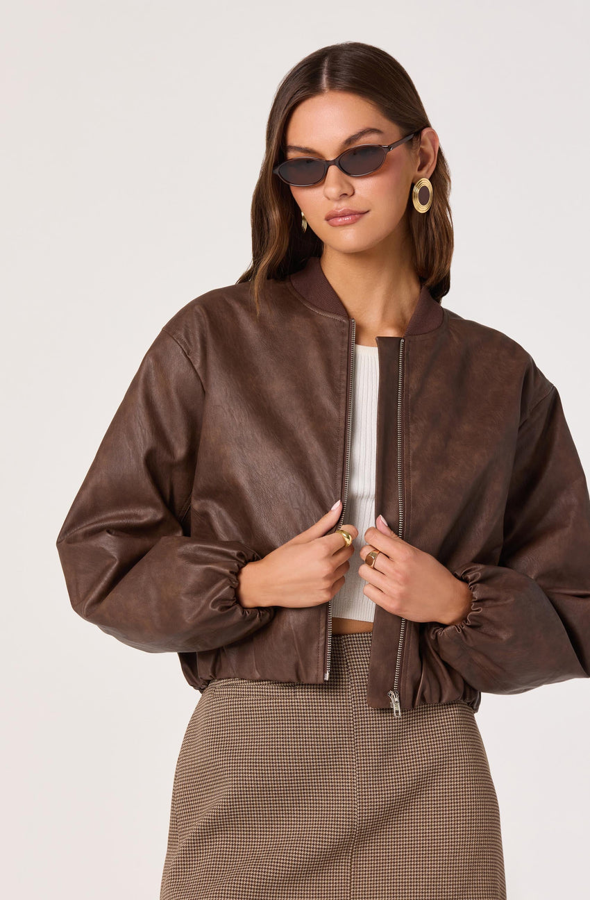 Faux Leather Bomber Jacket