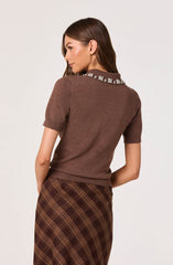 Embellished Collar Short Sleeve Sweater