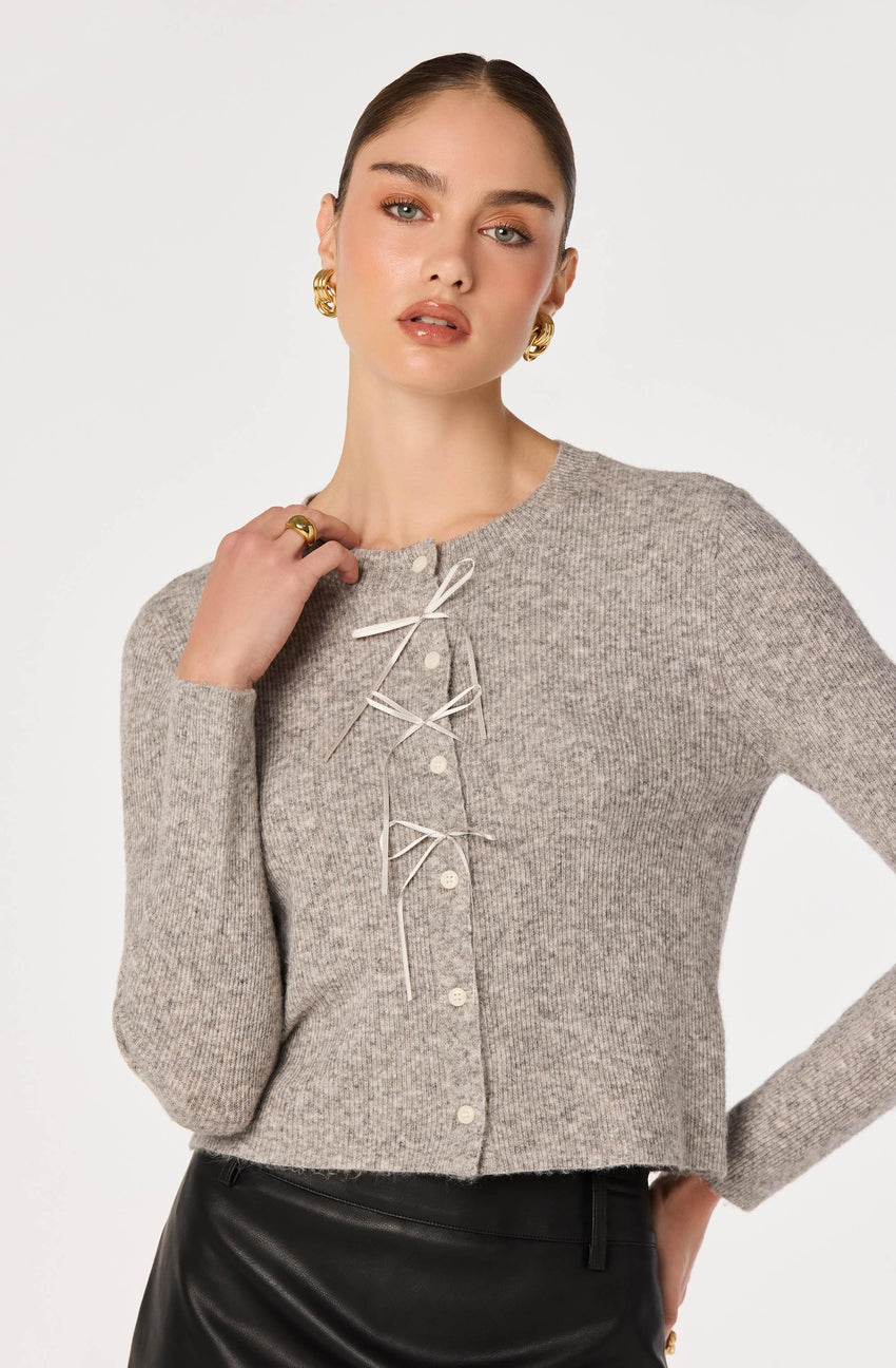 Ribbed Bow Adorned Cardigan