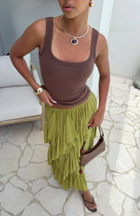 Sunset Strolls Midi Skirt Matcha